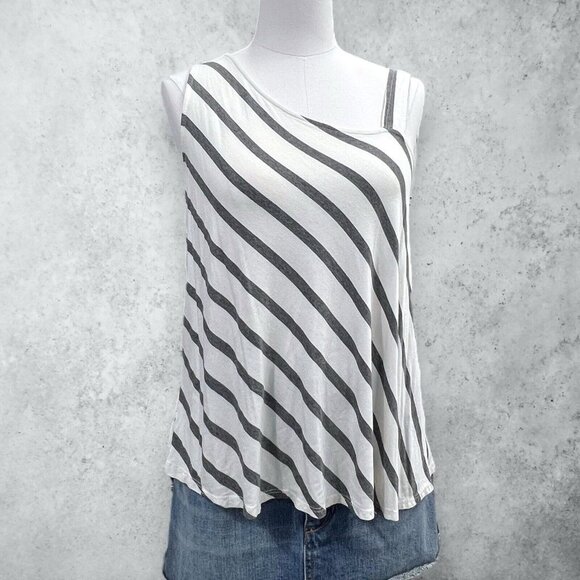Anthropologie Sunday In Brooklyn Top Women’s Small Gray Striped Asymmetric Strap - Picture 1 of 11